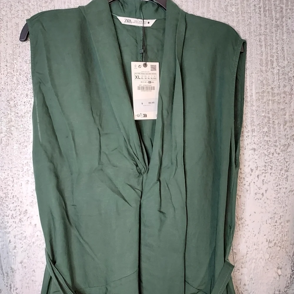 ZARA Belted Midi Linen Blend Dress Sz-XL - Picture 9 of 12